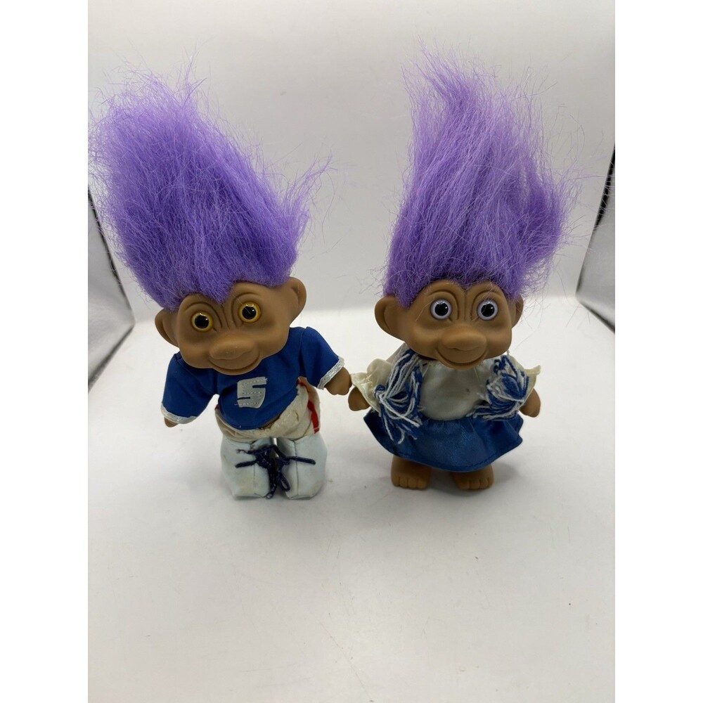 Vintage 1991 T.N.T. Trolls Football Player, Cheerleader  6.5” Purple Hair